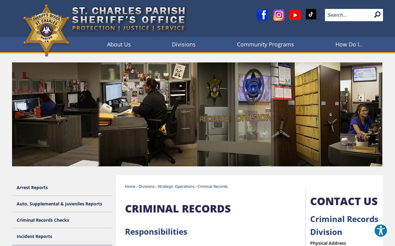 St. Charles Parish arrest history records division information