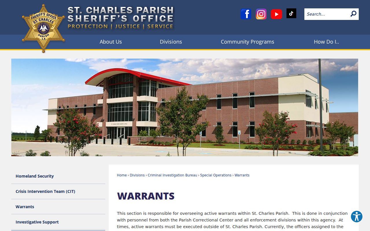 St. Charles Parish criminal history Warrant Section information